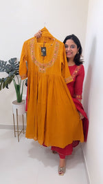 Premium mul cotton Anarkali with beautiful detailing in yellow