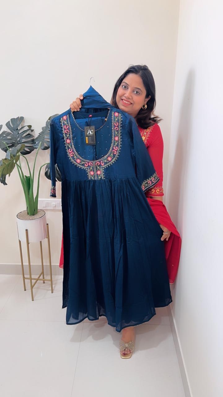 Premium mul cotton Anarkali with beautiful detailing