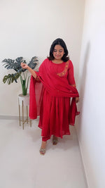 Premium mul cotton Anarkali with beautiful detailing in red