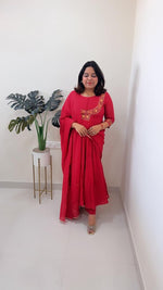 Premium mul cotton Anarkali with beautiful detailing in red