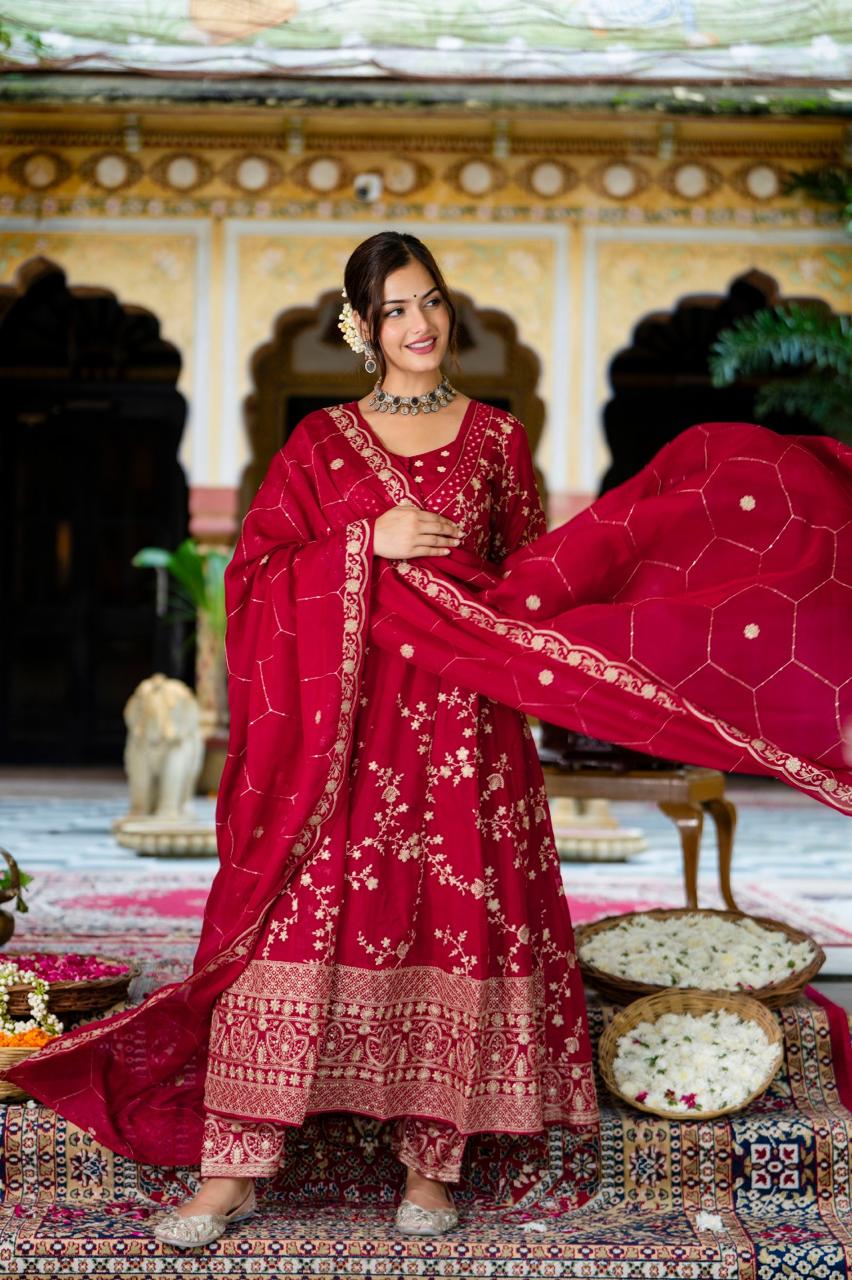 Pretty natural crepe fully embroidered Anarkali suit set