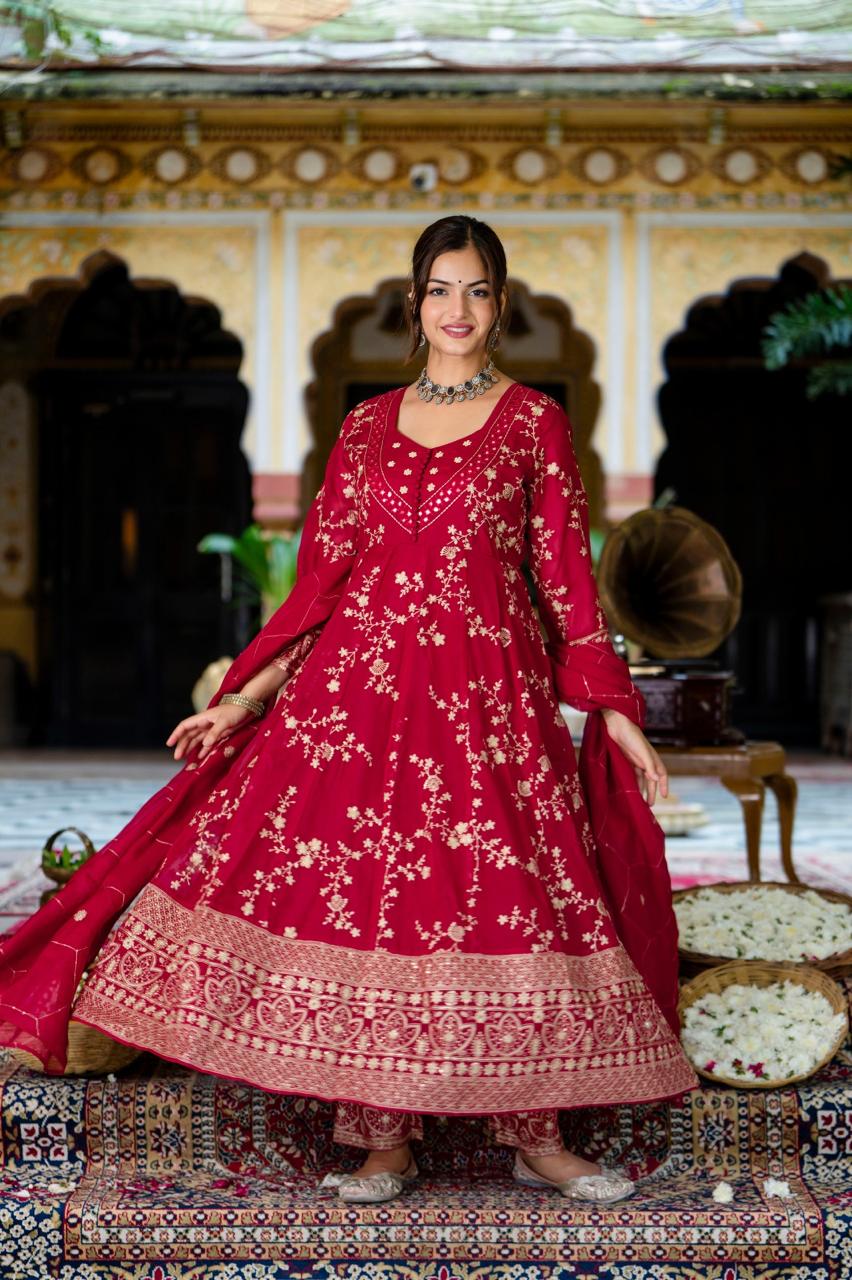 Pretty natural crepe fully embroidered Anarkali suit set