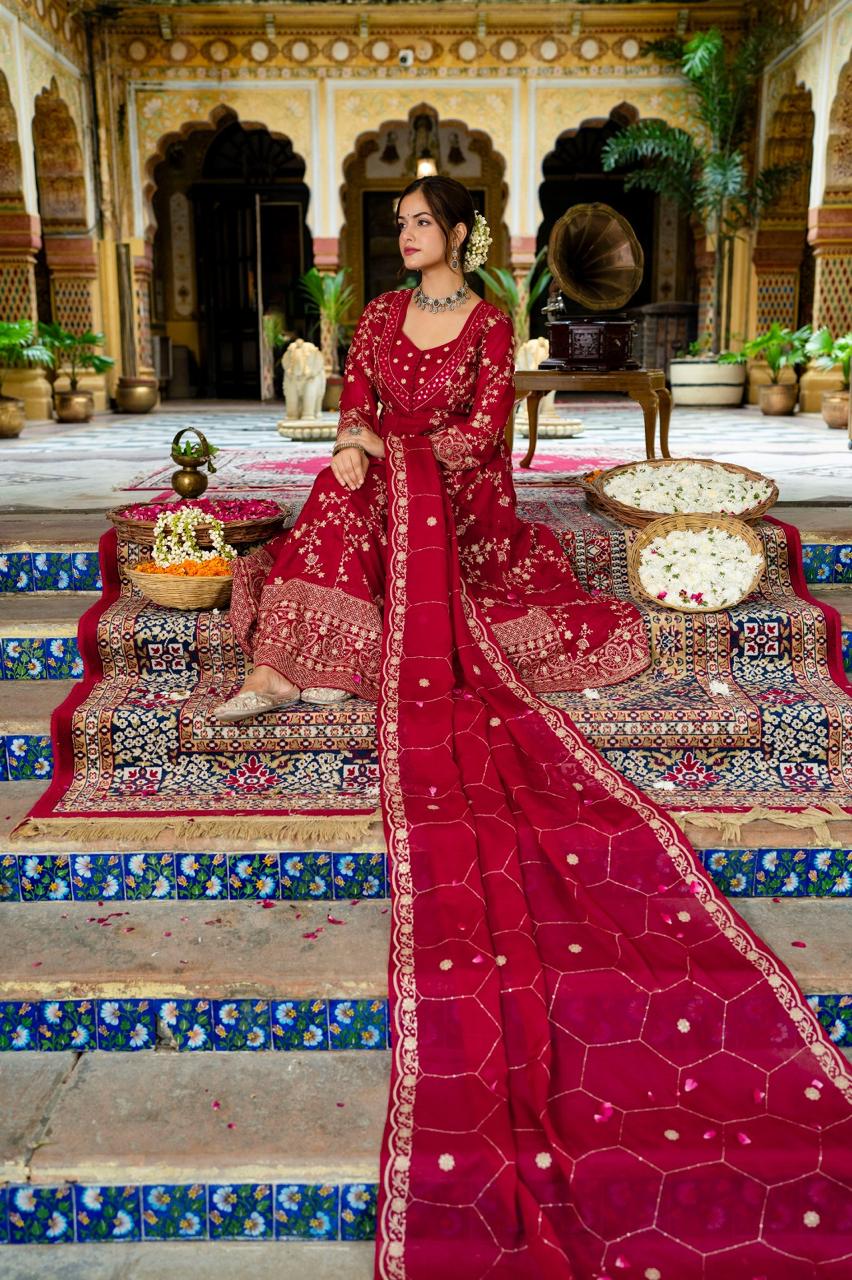 Pretty natural crepe fully embroidered Anarkali suit set