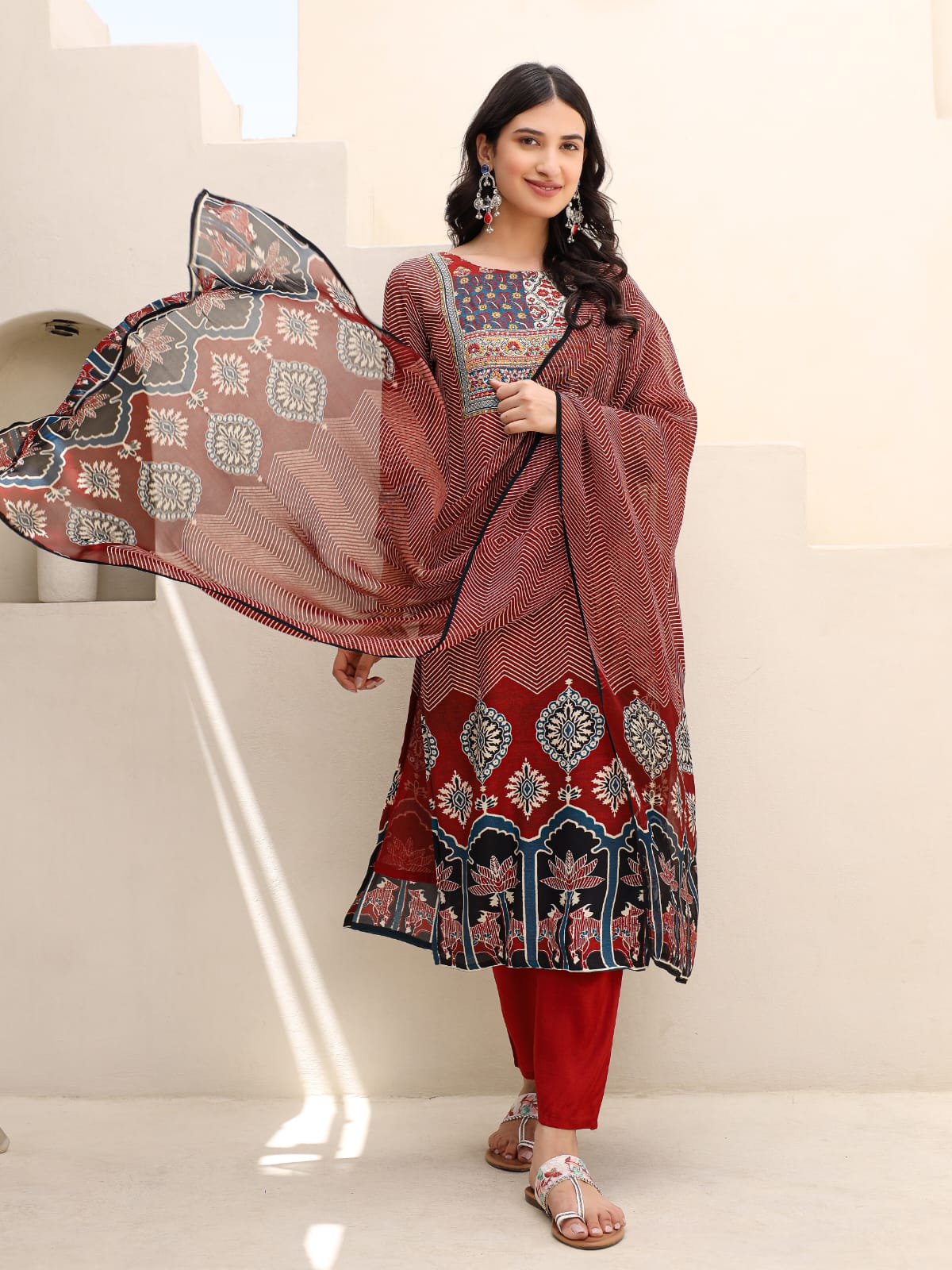 Premium muslin lining suit set ajrakh print