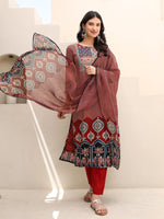 Premium muslin lining suit set ajrakh print