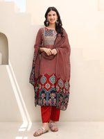 Premium muslin lining suit set ajrakh print