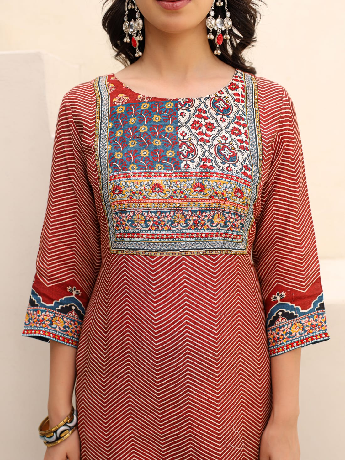 Premium muslin lining suit set ajrakh print