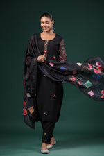 Super pretty muslin embroidered suit set paired with organza dupatta