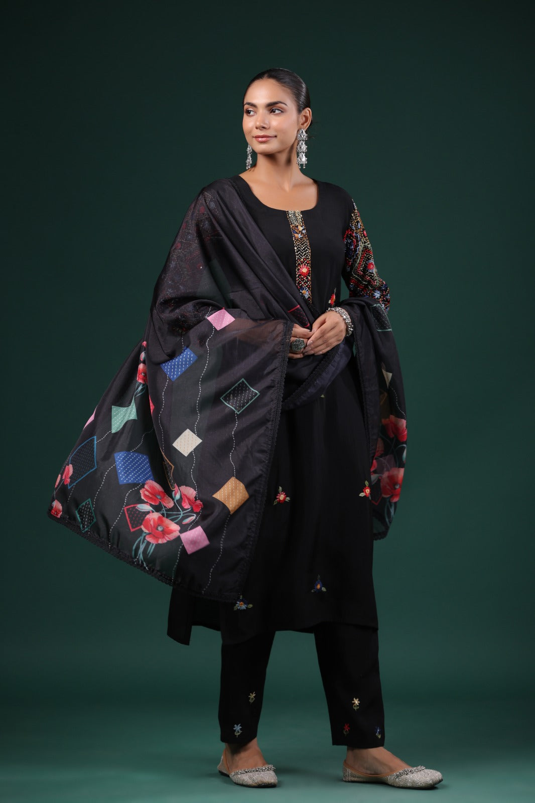 Super pretty muslin embroidered suit set paired with organza dupatta