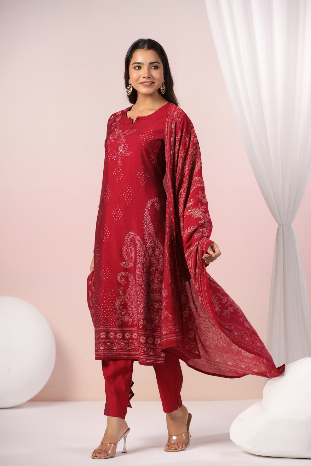 Pretty muslin red suit set