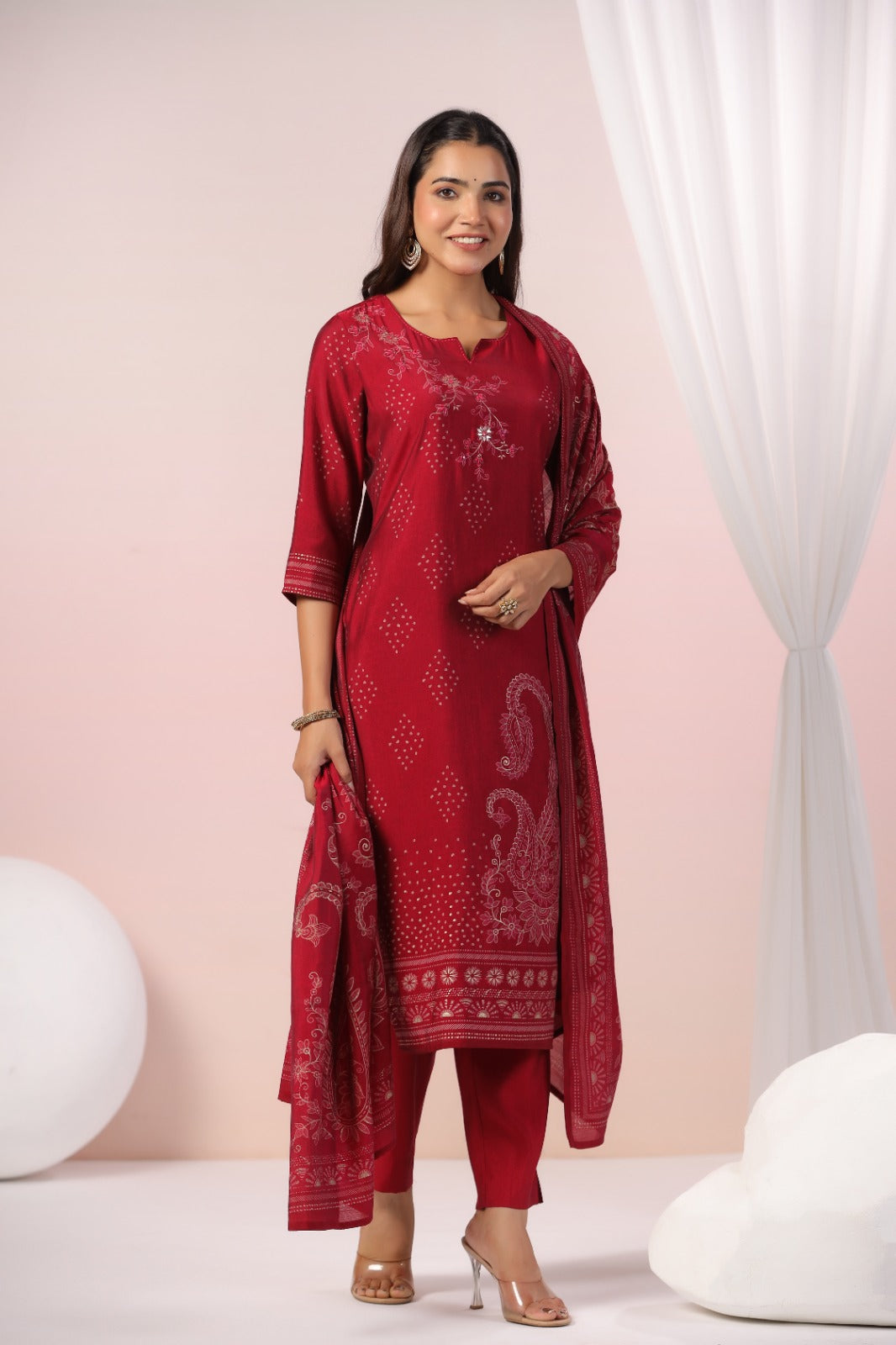 Pretty muslin red suit set