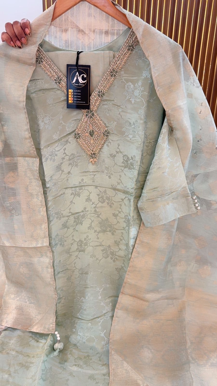 Premium muslin silk self with hand work