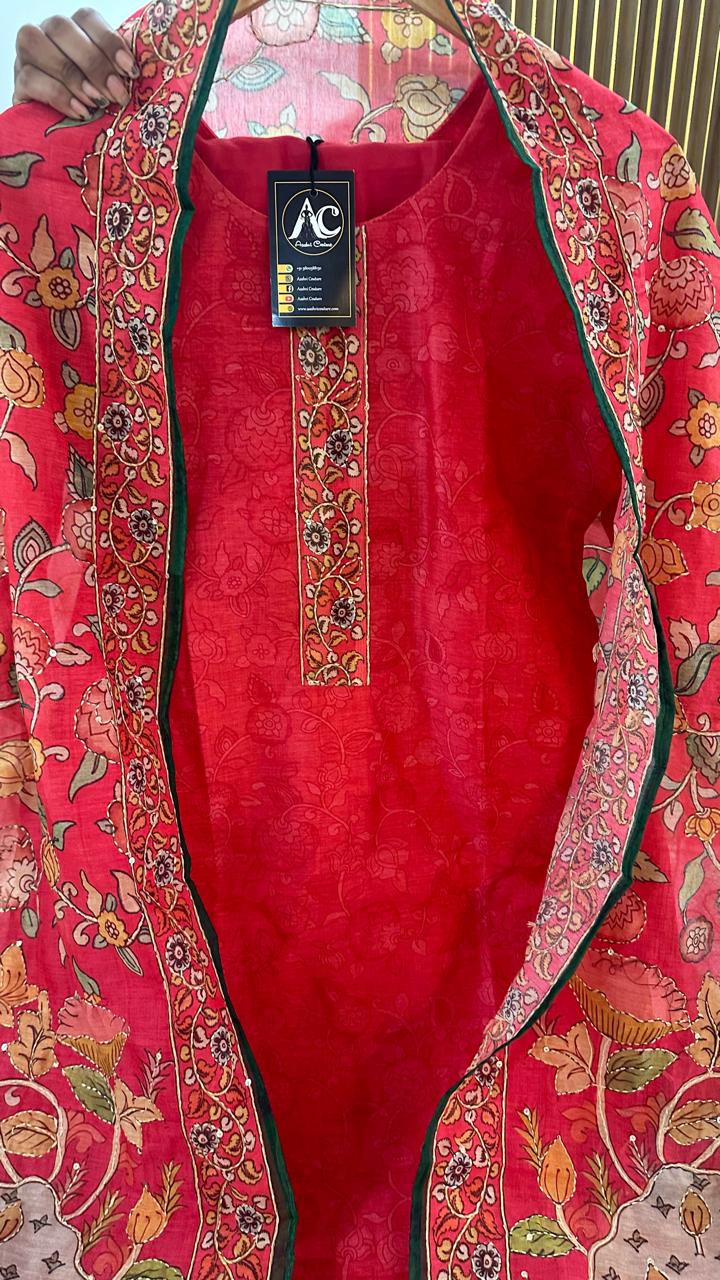 Soft chanderi silk fully embroidered dupatta suit set