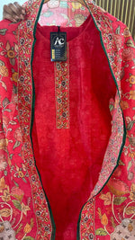 Soft chanderi silk fully embroidered dupatta suit set