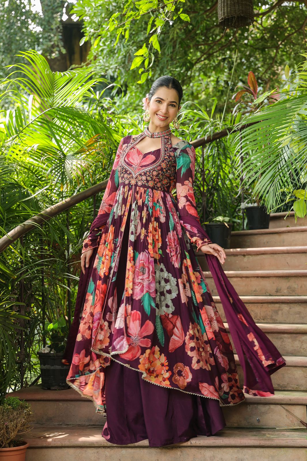 Premium chinon designer gown with dupatta