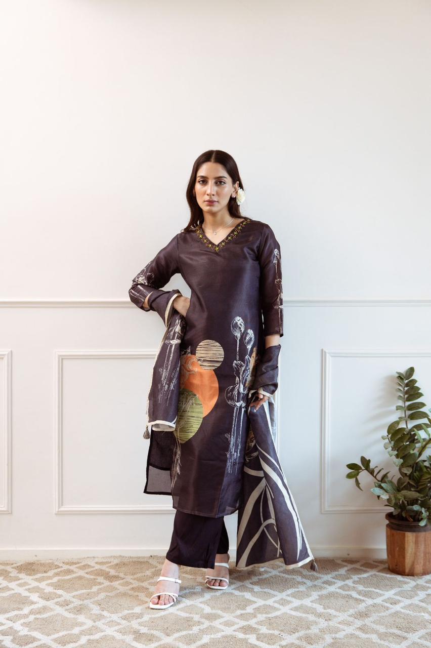 Premium shimmer tissue digital printed suit set