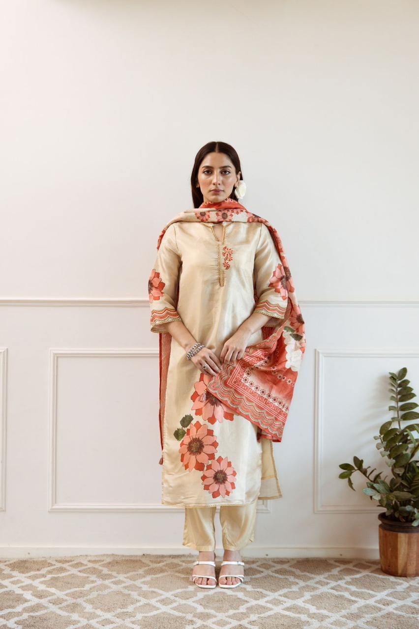 Premium shimmer tissue digital printed suit set