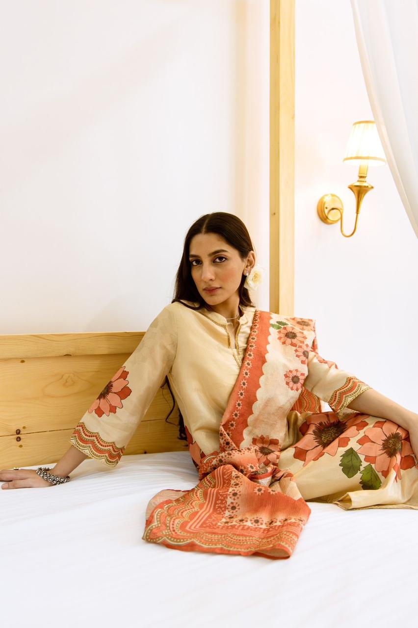 Premium shimmer tissue digital printed suit set