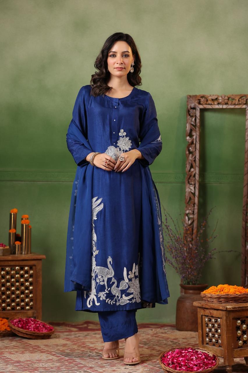 Pretty dola silk fully embroidered suit set