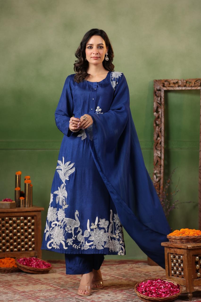 Pretty dola silk fully embroidered suit set