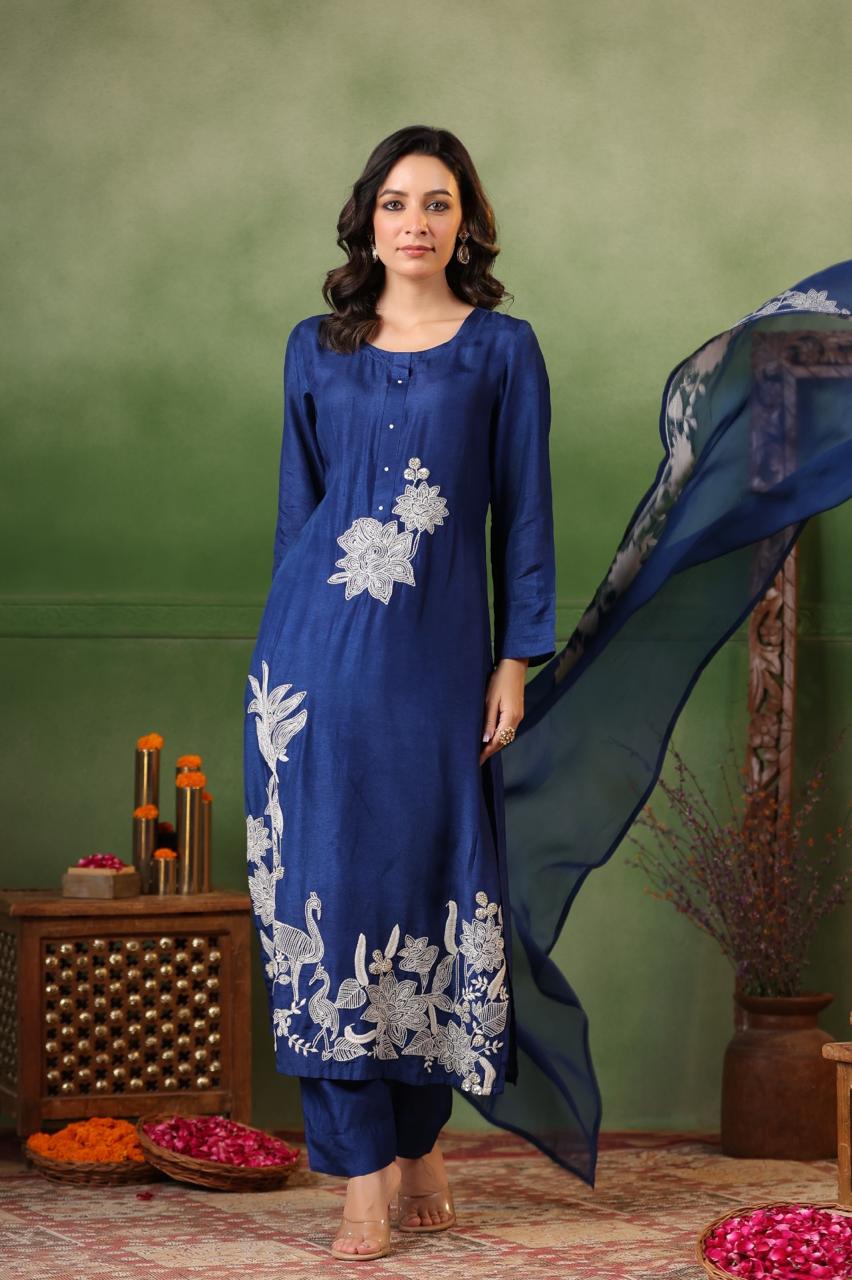 Pretty dola silk fully embroidered suit set