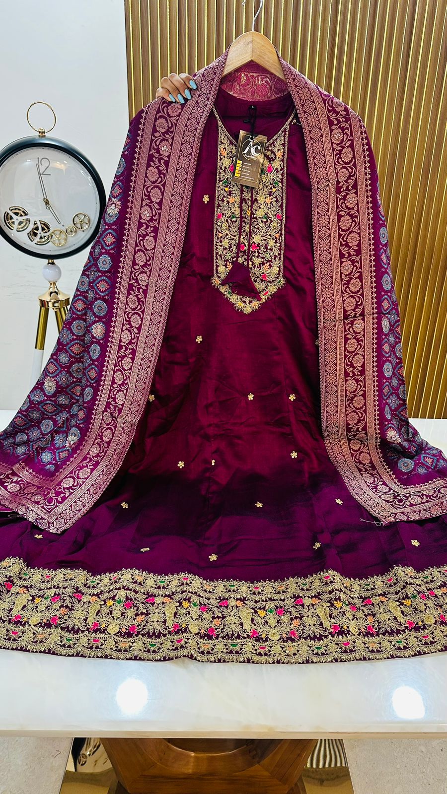 Pretty shimmer tissue Anarkali suit set