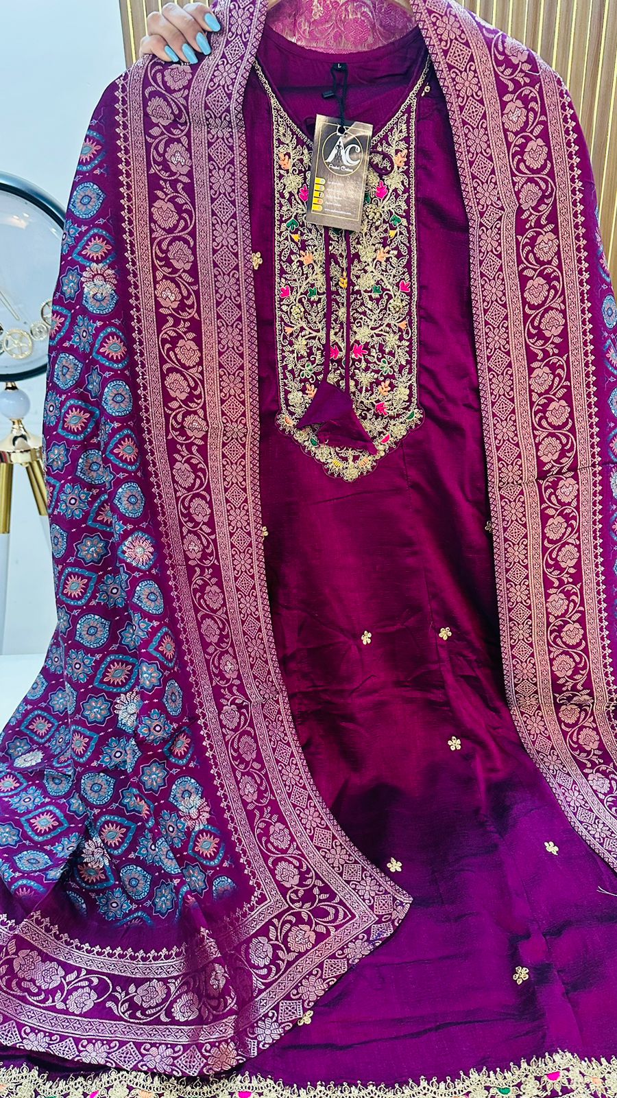 Pretty shimmer tissue Anarkali suit set