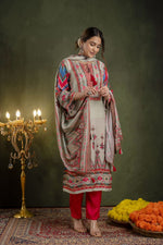 Premium pure muslin silk digital printed suit set in red