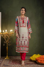 Premium pure muslin silk digital printed suit set in red