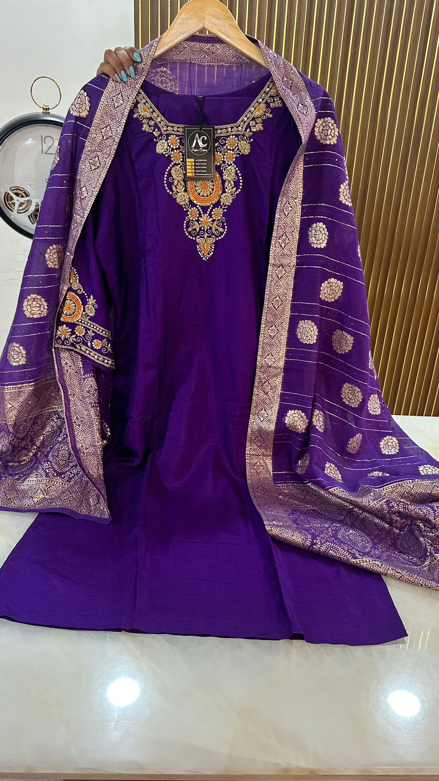 Gorgeous hand work dola silk suit set