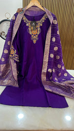 Gorgeous hand work dola silk suit set