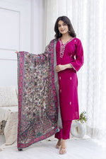 Pure muslin silk suit set with brassso dupatta