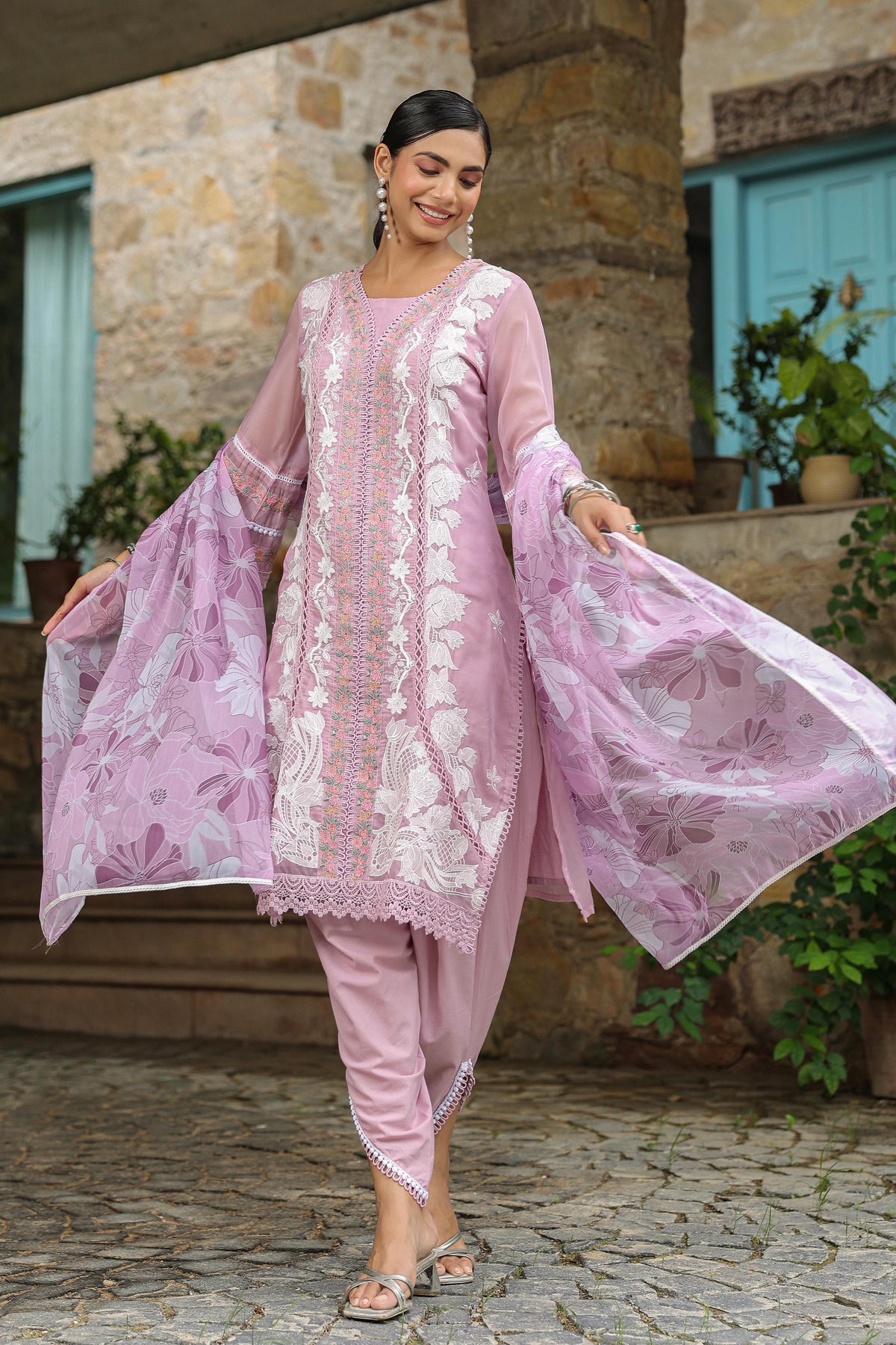 Premium orgenza heavy embroidery suit set