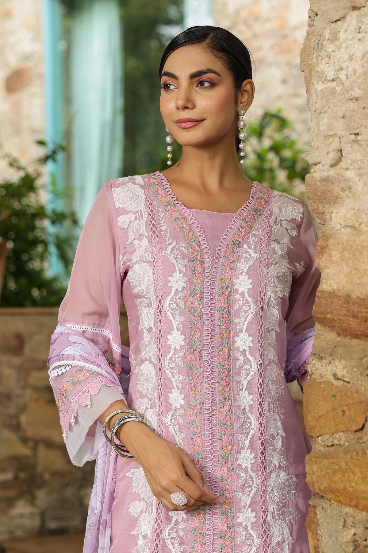 Premium orgenza heavy embroidery suit set