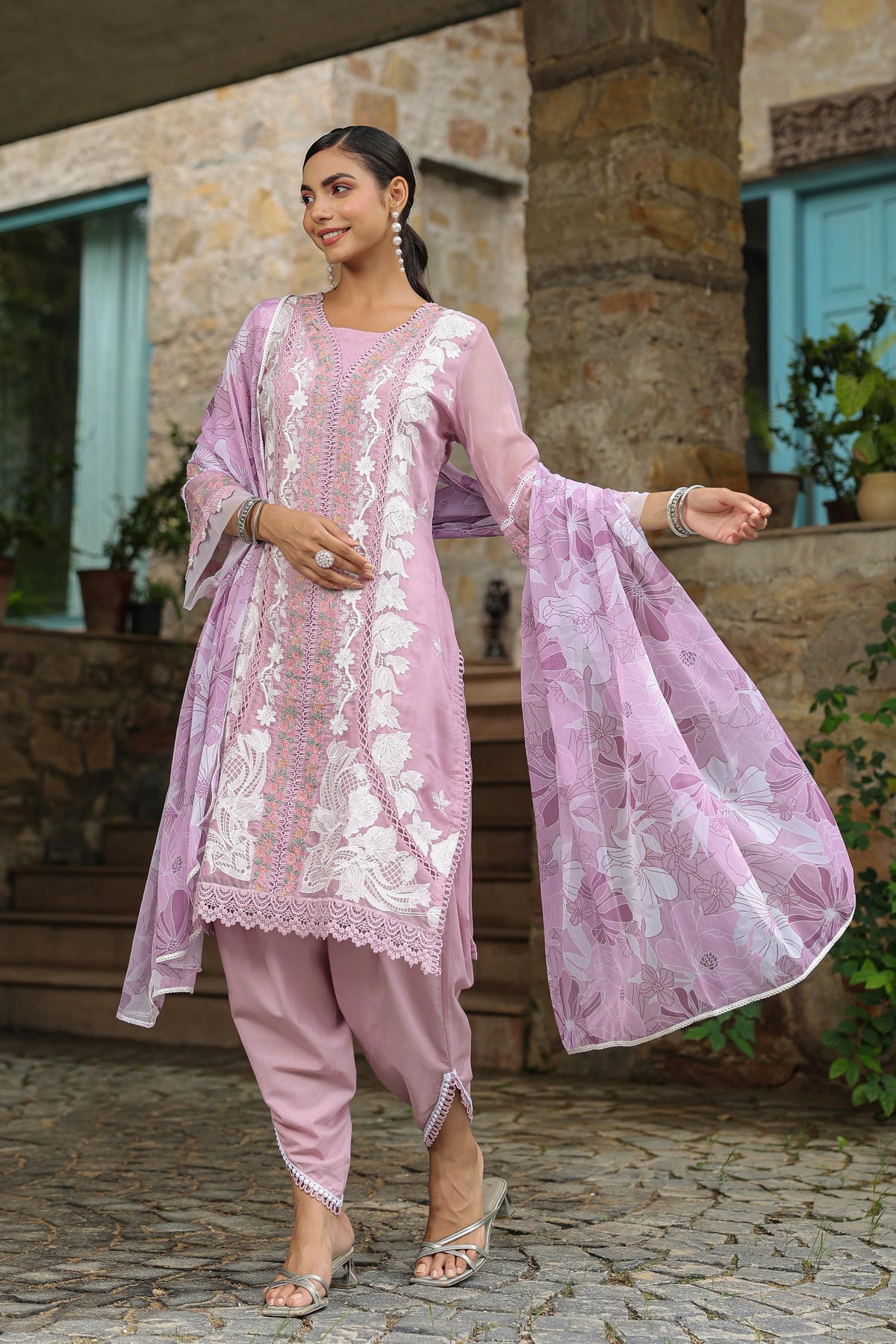 Premium orgenza heavy embroidery suit set