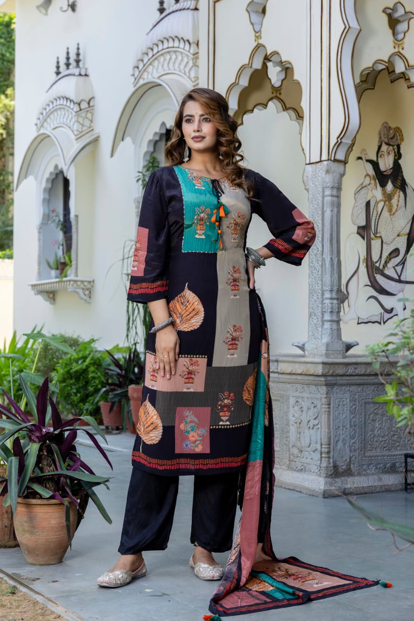 Pure crepe full suit set