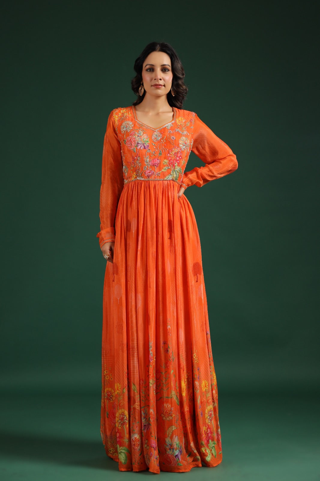 Pretty pure crepe digital printed gown