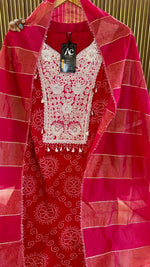Premium dola silk with pretty handwork suit set