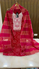 Premium dola silk with pretty handwork suit set