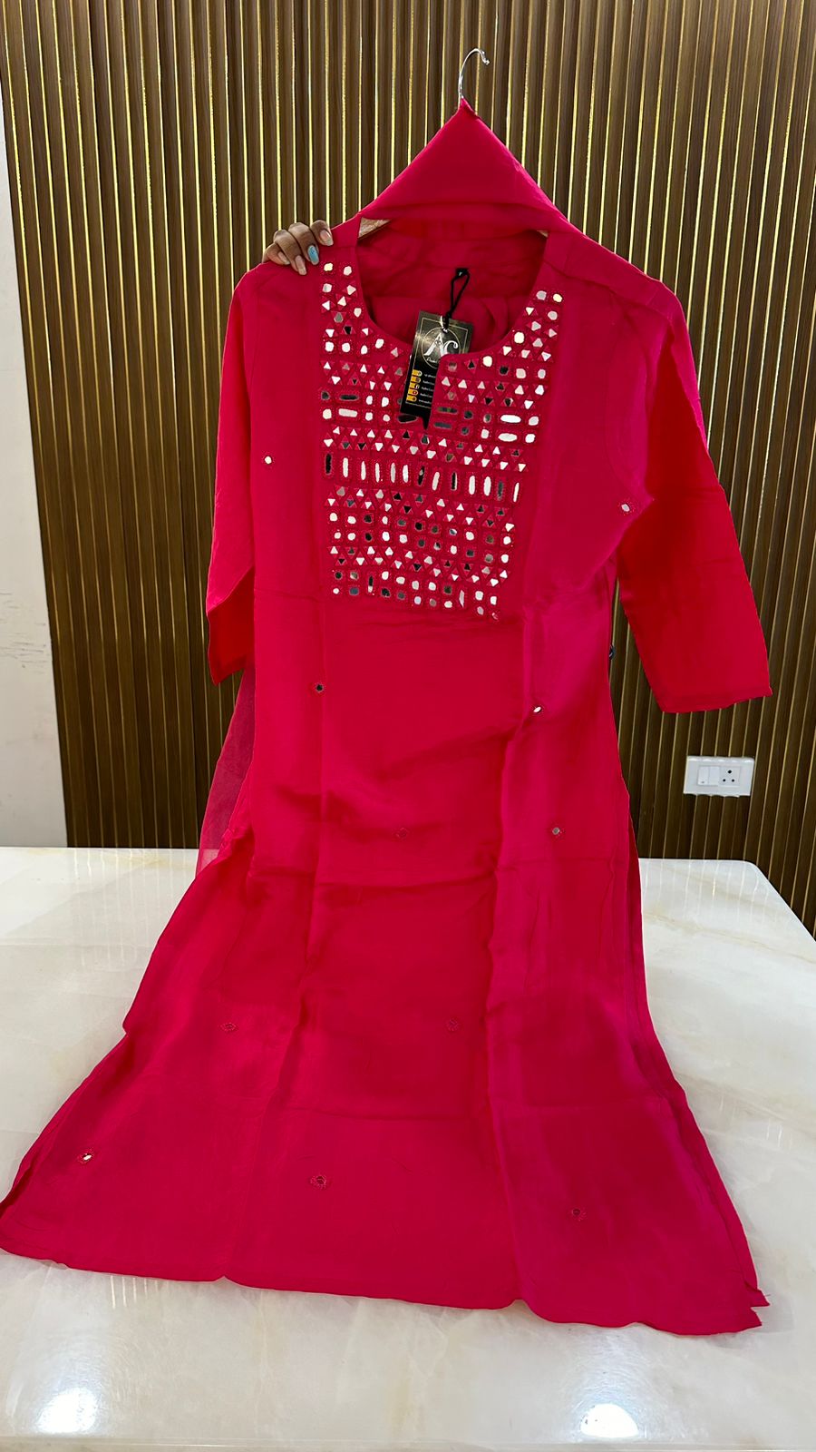 Premium dola silk with mirror work