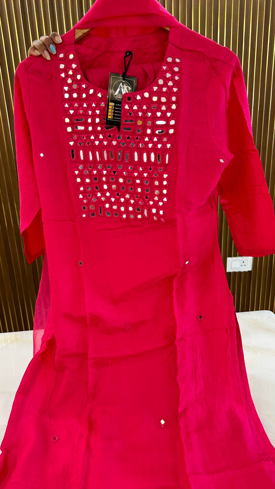 Premium dola silk with mirror work