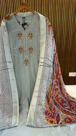 Pretty Russian silk paired with brasso dupatta