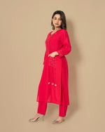Festive muslin V neck mirror work embellished kurta pant