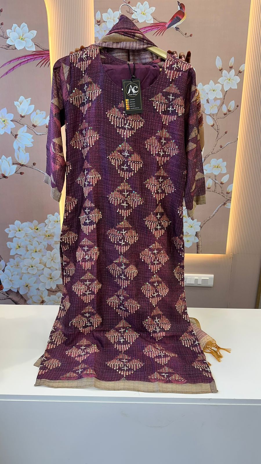 Premium silk katha stitch suit set