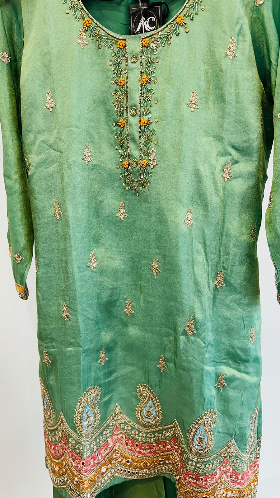 Shimmer tissue full Zari hand work suit set