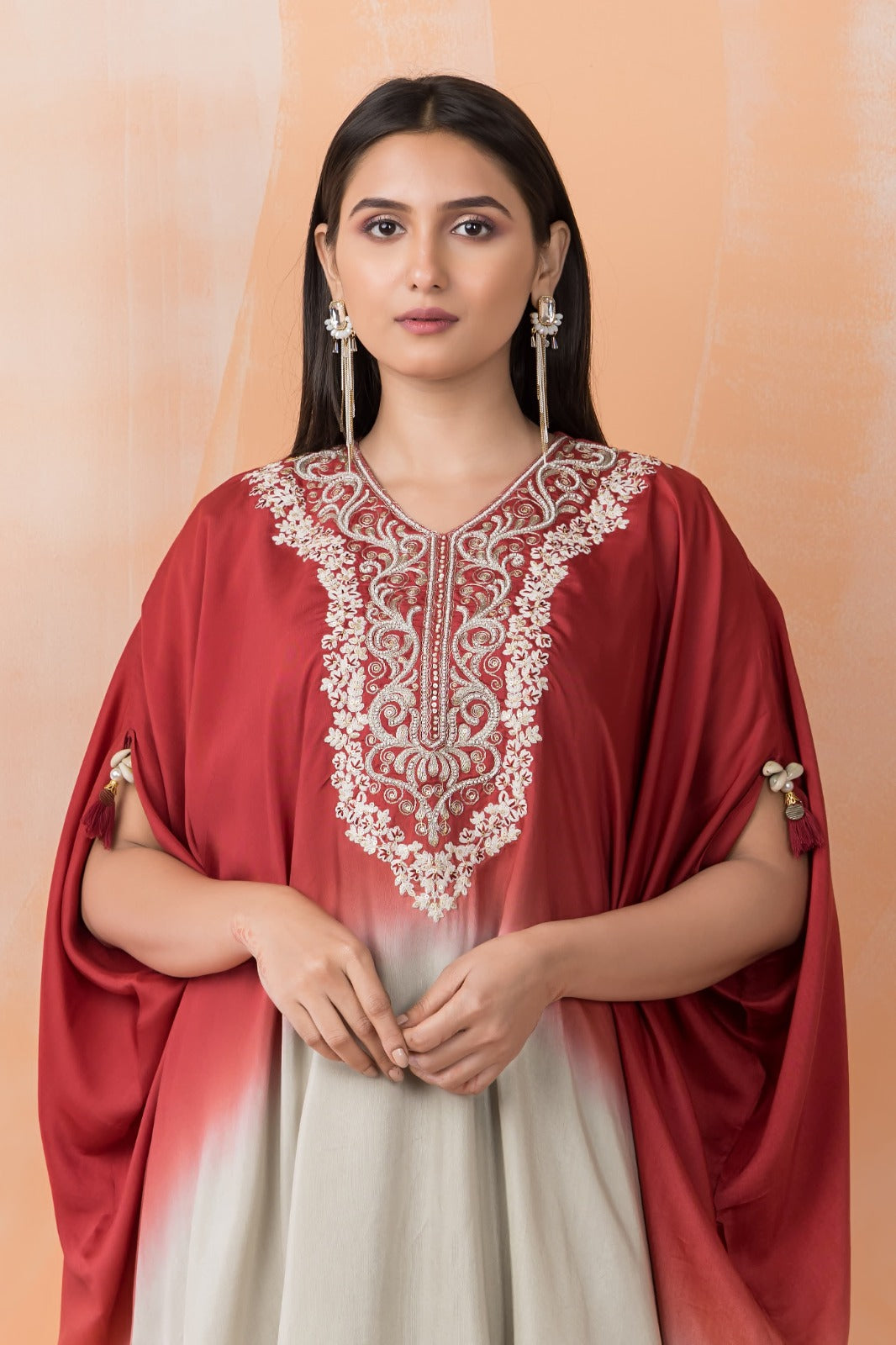 Pretty premium muslin silk embroidered kaftan set