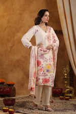 Gorgeous pure muslin silk hand work suit set