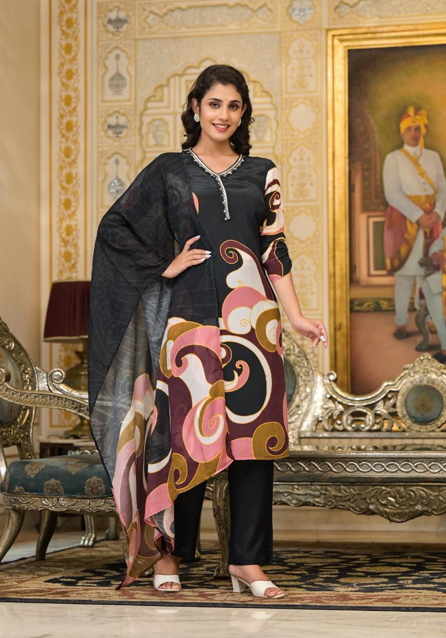 Pure crepe digital printed suit set