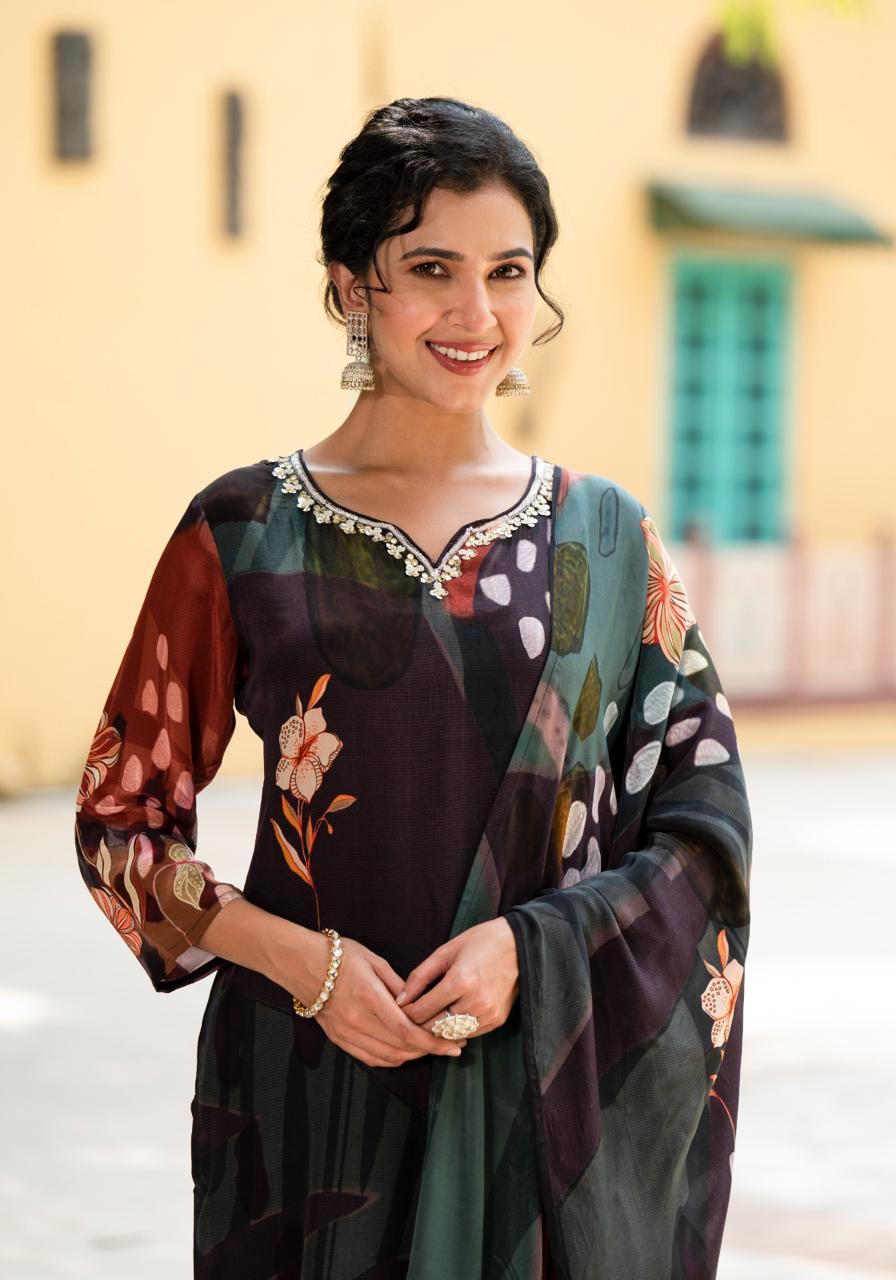 Pure crepe digital printed suit set