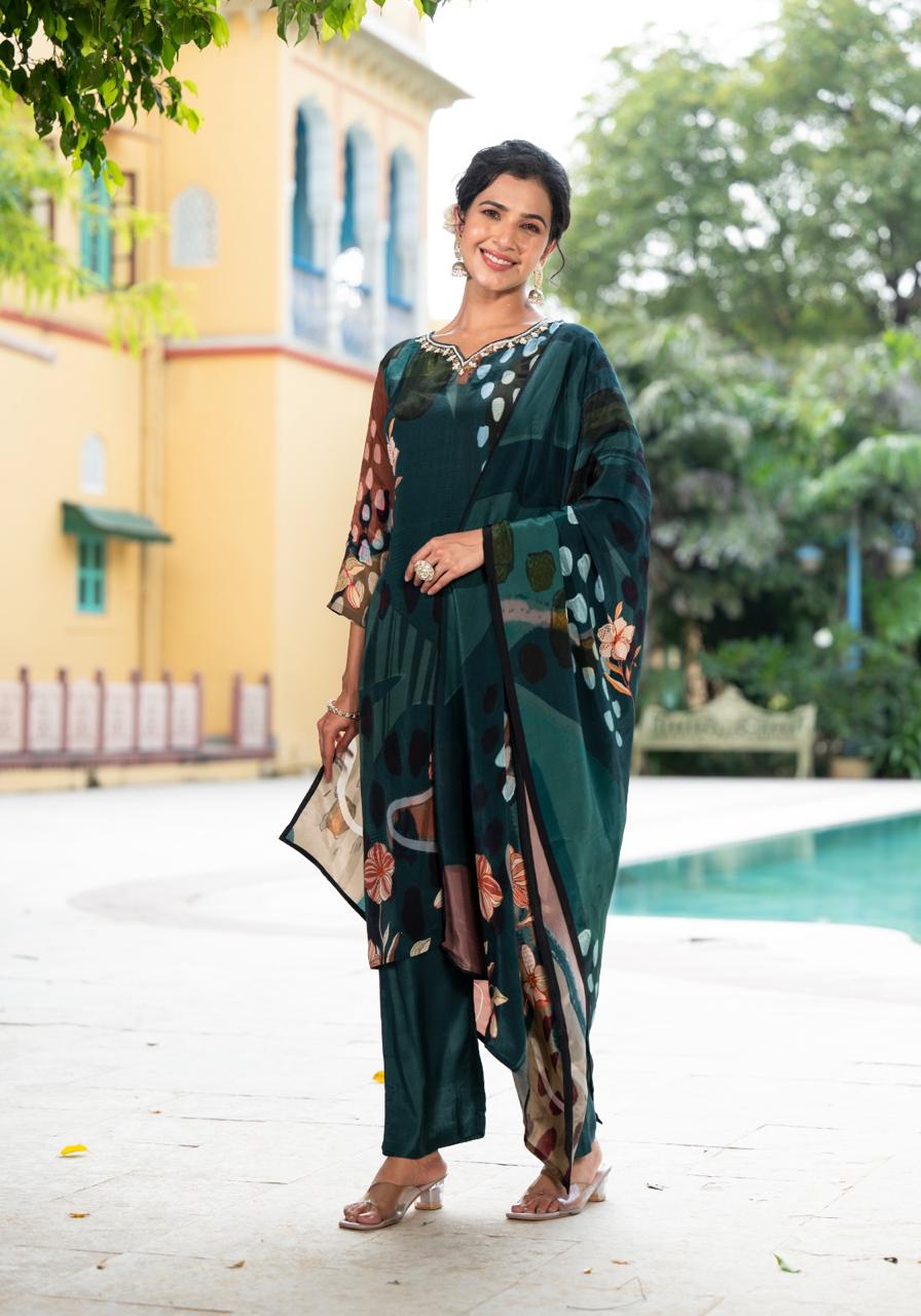 Pure crepe digital printed suit set